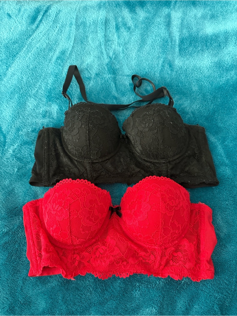 H&M Lace Longline Convertible Bra — Black & Red